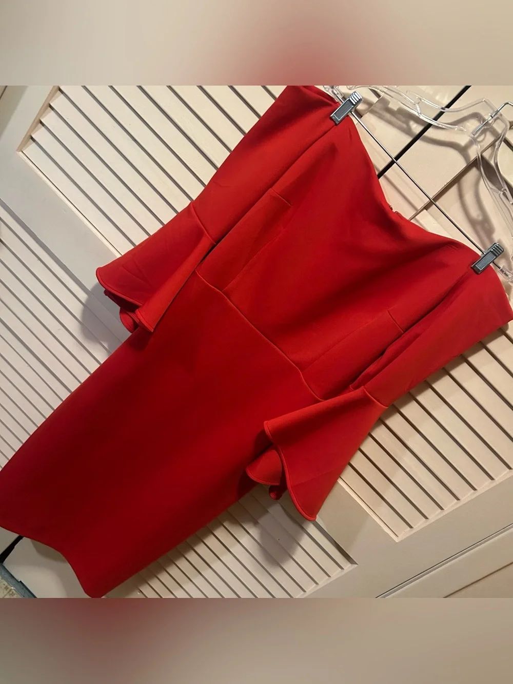 Eloquii Off-Shoulder Red Midi Dress Size 18 Flare Sleeves Plus Size - Picture 2 of 3